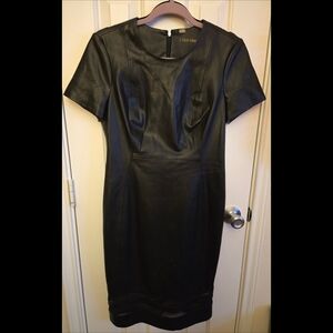 Calvin Klein Black Faux Leather Midi Dress Sz 6